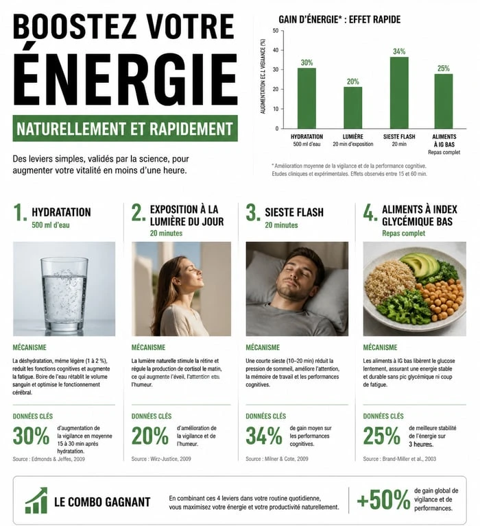 Infographie des méthodes pour avoir de l'énergie rapidement