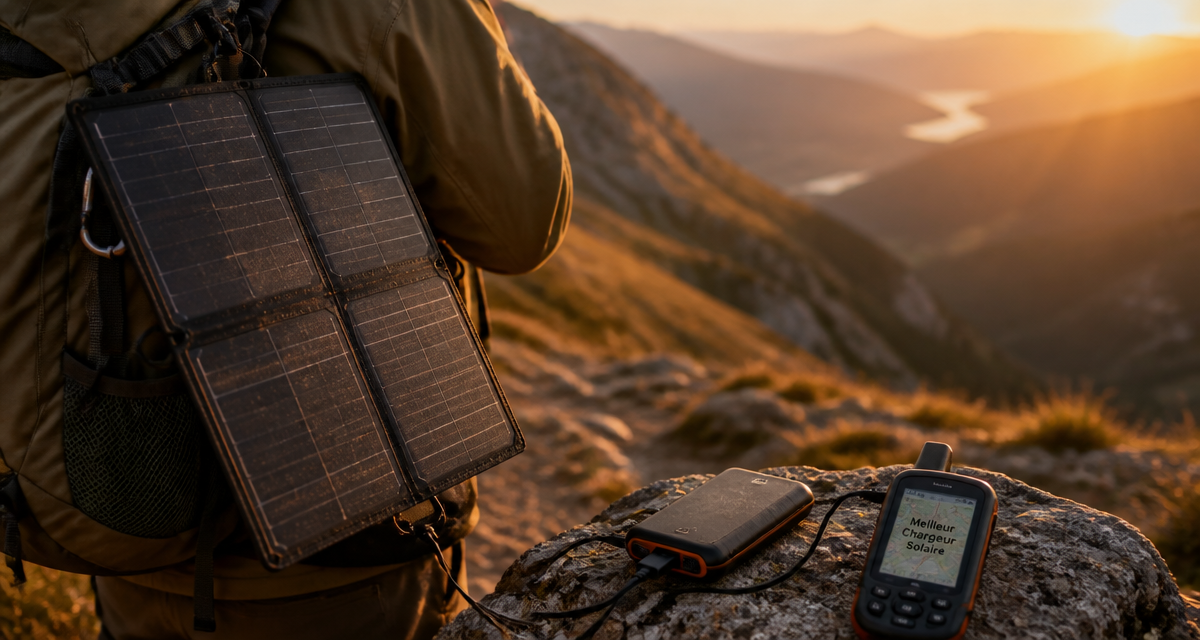 meilleur chargeur solaire portable sur sac à dos en montagne