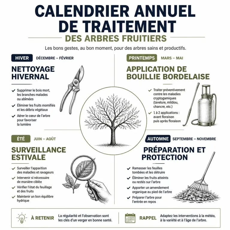 Calendrier annuel pour savoir quand traiter les arbres fruitiers et protéger son verger