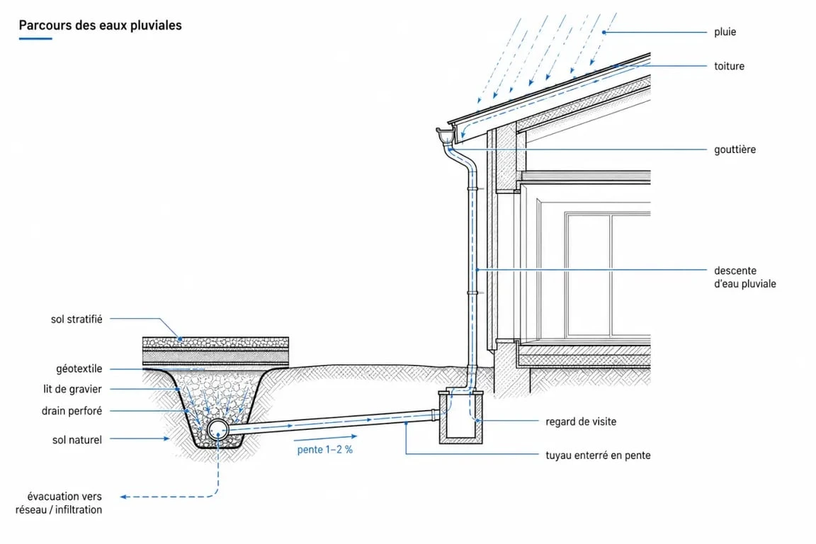 Schéma du système de drainage des eaux de pluie de gouttière