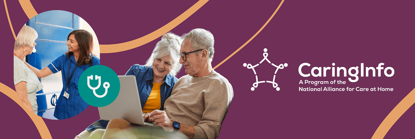 Caregivers and elderly using a laptop for home care support.