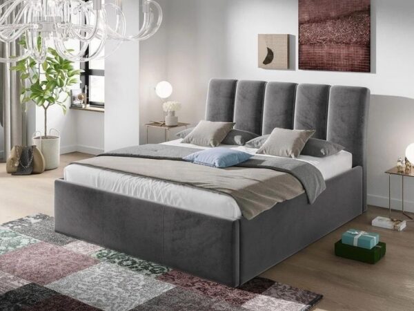 Cama estofada c/arrumação LEEDS - Cinza