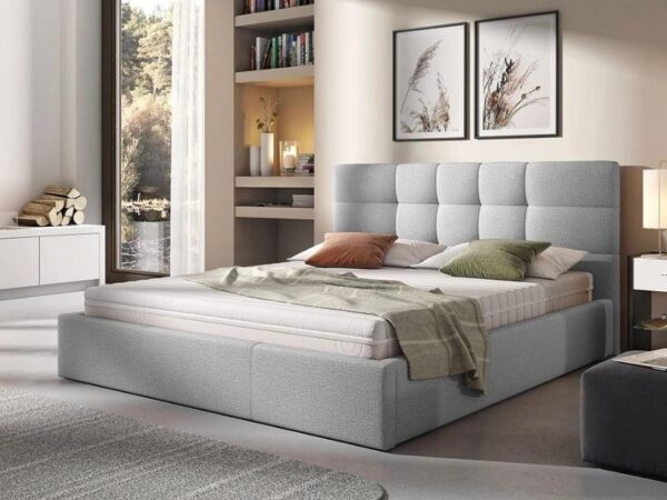 Cama estofada c/arrumação SWEET - Cinza claro