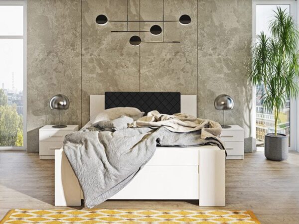 Cama estofada c/arrumação DARSI - Branco, 160x200cm