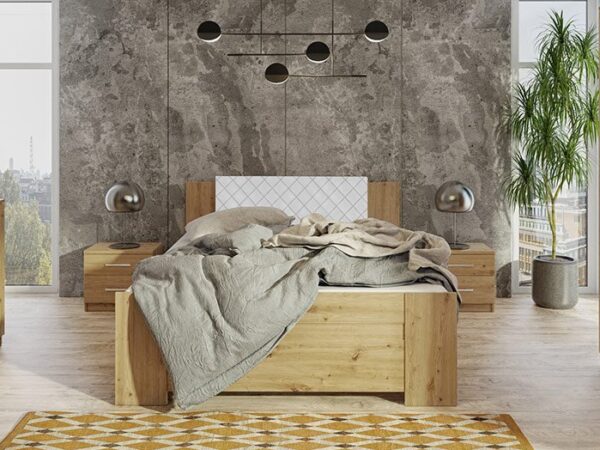 Cama estofada c/arrumação DARSI - Carvalho Artesanal, 160x200cm