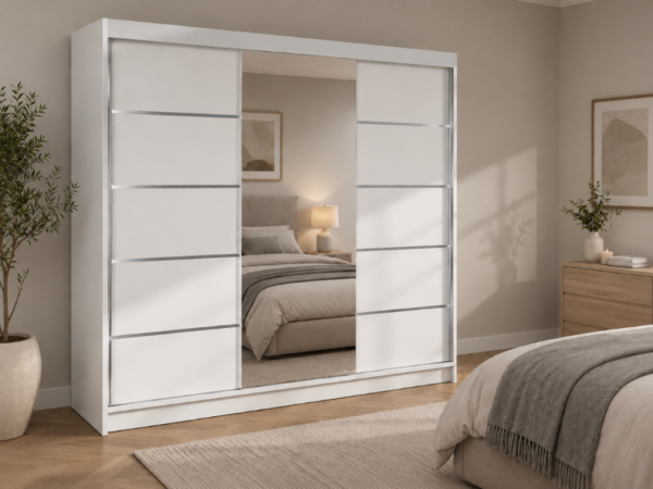 Roupeiro c/espelho GENEBRA III - Branco, 200x215cm