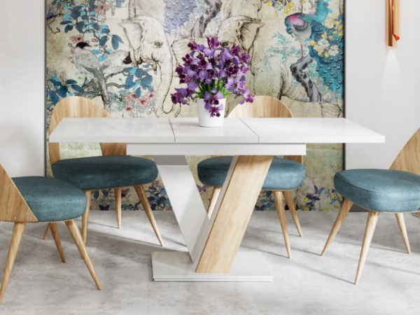 Mesa extensível VISA (120-160cm) - branco/carvalho sonoma