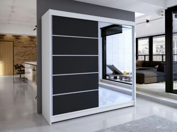 Roupeiro c/espelho BLANCA - Branco/Preto, 180cm
