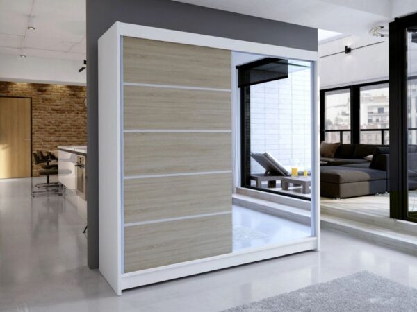 Roupeiro c/espelho BLANCA - Branco/Carvalho Sonoma, 180cm