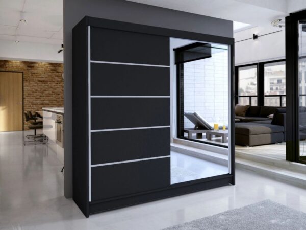 Roupeiro c/espelho BLANCA - Preto, 180cm