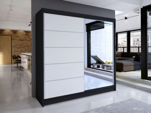 Roupeiro c/espelho BLANCA - Preto/Branco, 180cm