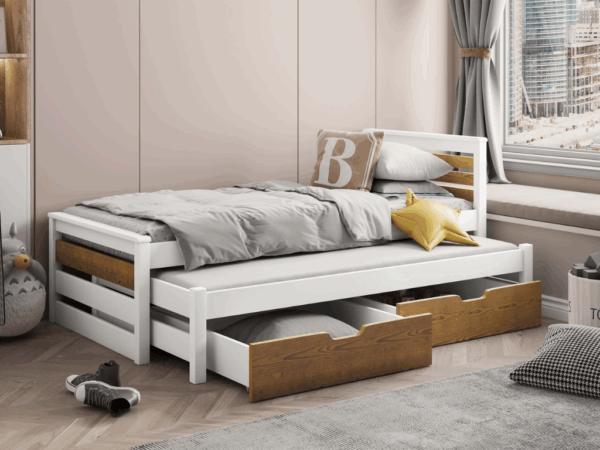 Cama c/cama extraível WALM - Branco/Carvalho