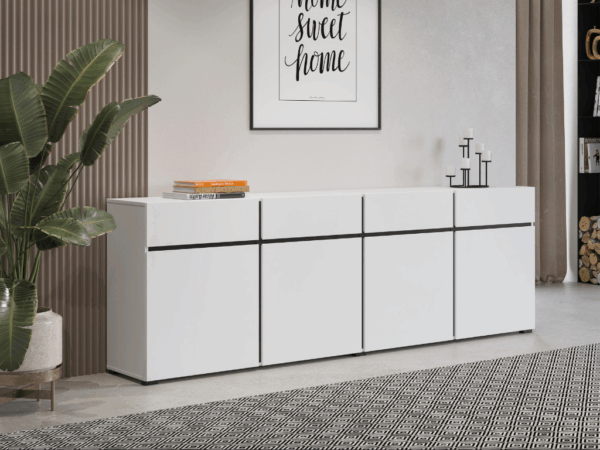 Aparador TORONTO 10 - Branco/Preto, 225cm