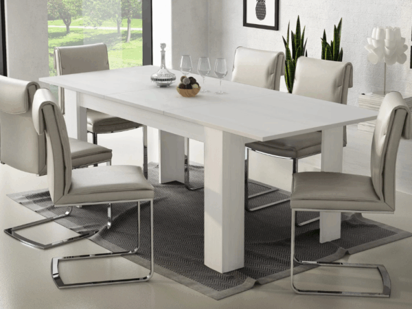 Mesa de jantar BRAGANÇA - Branco, extensível 160 a 220cm