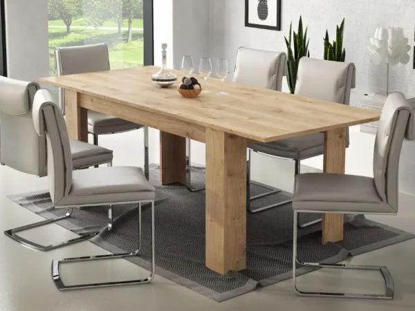 Mesa de jantar BRAGANÇA - Carvalho natural, extensível 160 a 220cm