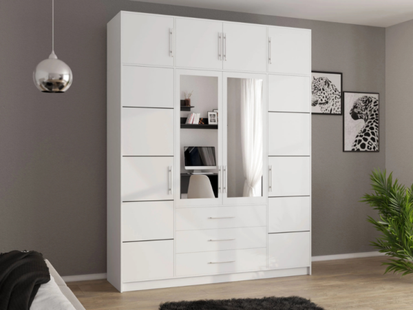 Roupeiro c/espelho CALI II - Branco, 196x245cm