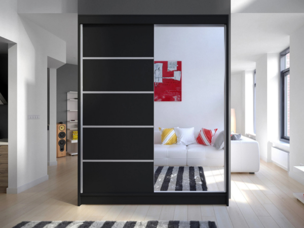 Roupeiro c/espelho VIGO - Preto, 150cm