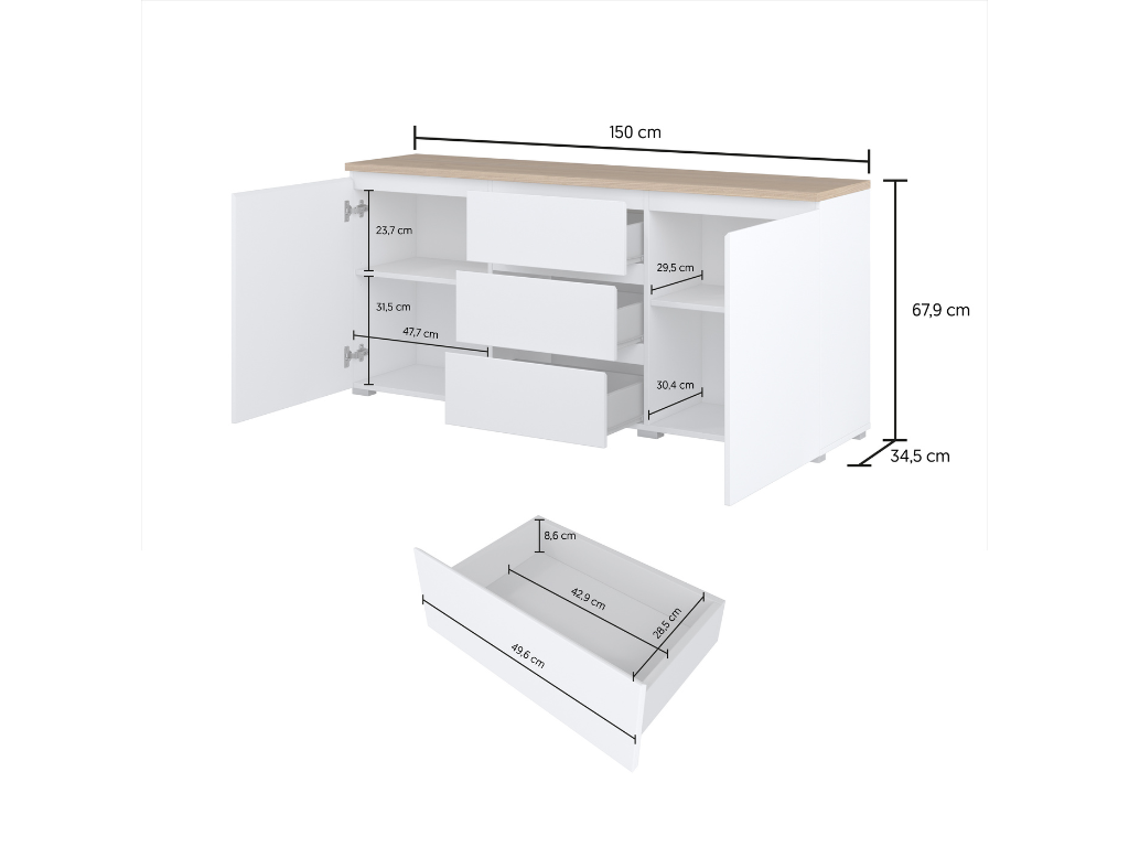 Aparador GRID 02 - Branco, 150cm - Image 5