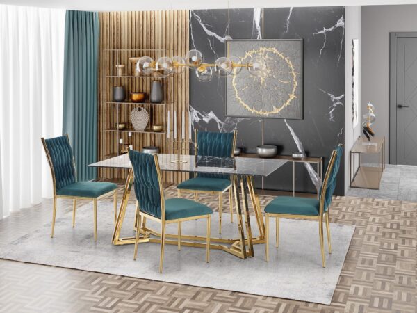 Mesa de jantar KONAMI - preto mármore / dourado, 160cm