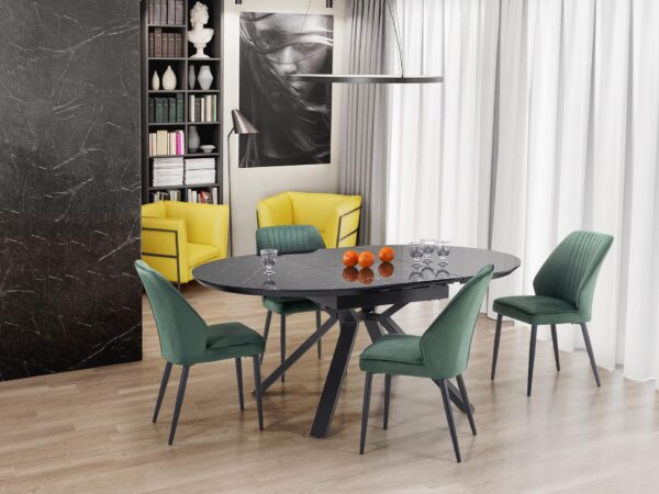 Mesa extensível VERTIGO - preto mármore / preto, 130-180cm