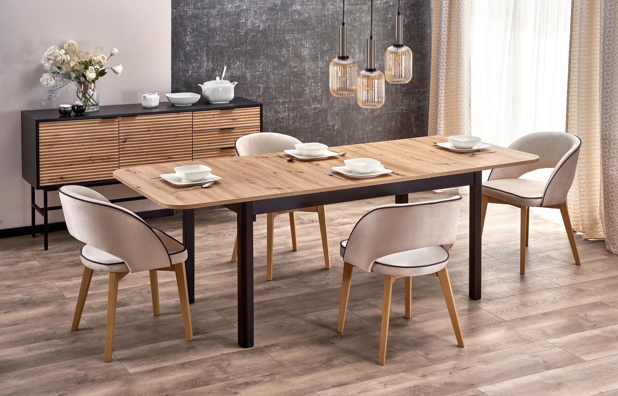 Mesa extensível FLORIAN - carvalho artisan / preto, 160-228cm - Image 7