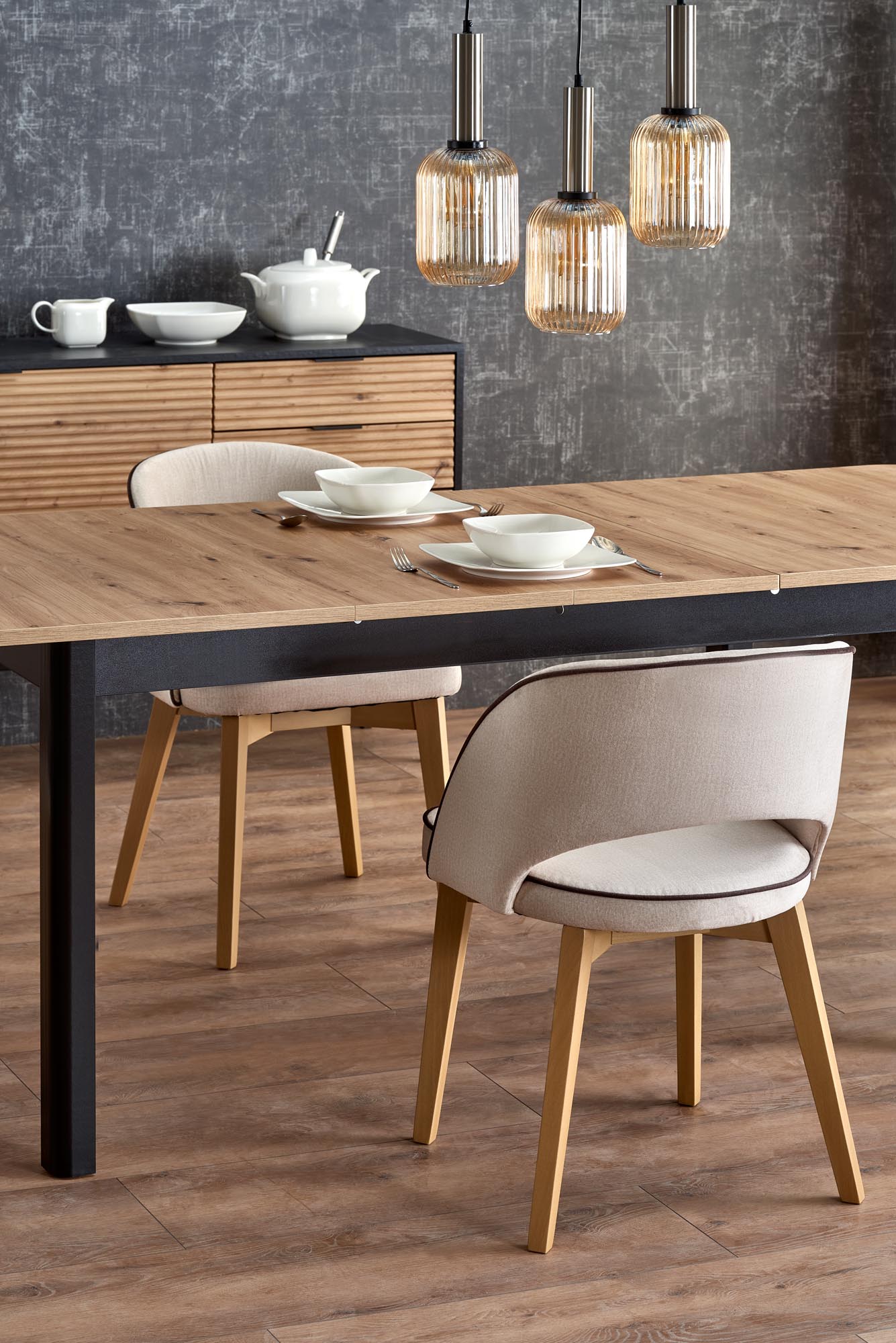 Mesa extensível FLORIAN - carvalho artisan / preto, 160-228cm - Image 8