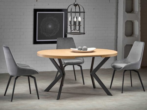 Mesa redonda extensível PERONI - carvalho dourado / preto, 100-250cm