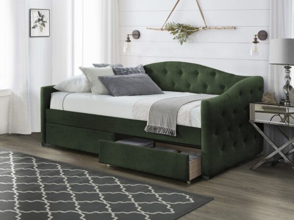 Cama estofada c/arrumação ALOHA - verde escuro, 90x200cm