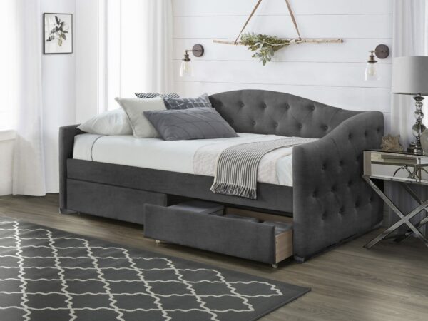 Cama estofada c/arrumação ALOHA - cinza, 90x200cm