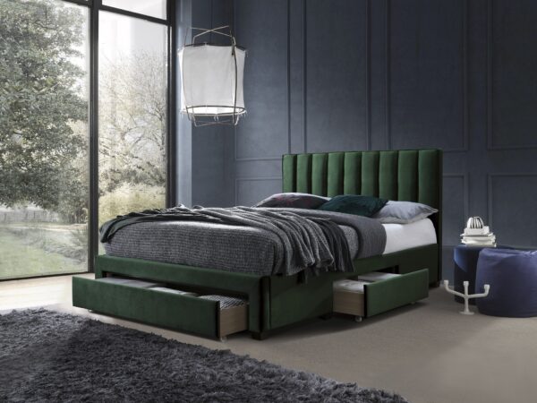 Cama estofada c/arrumação GRACE - Verde escuro, 160x200cm