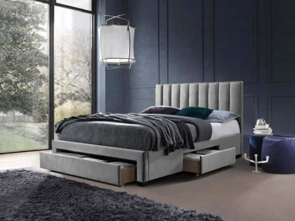 Cama estofada c/arrumação GRACE - Cinzento, 160x200cm