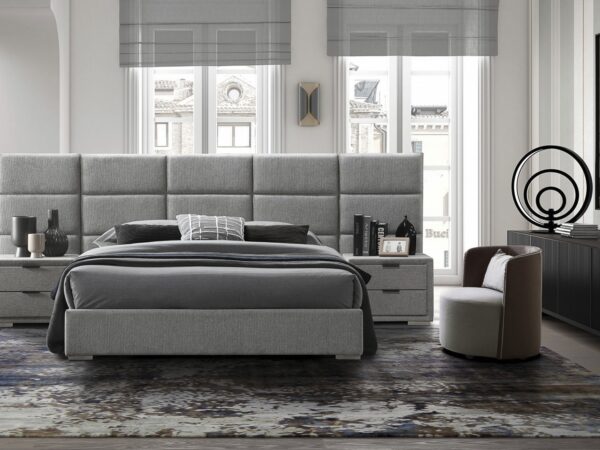 Cama estofada LEVANTER - Cinzento, 160x200cm