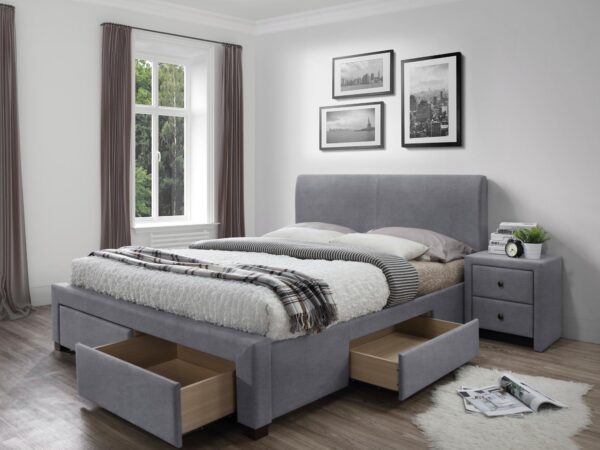 Cama estofada c/arrumação MODENA 3 - Cinzento, 160x200cm