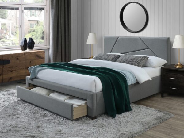 Cama estofada c/arrumação VALERY - Cinzento, 160x200cm