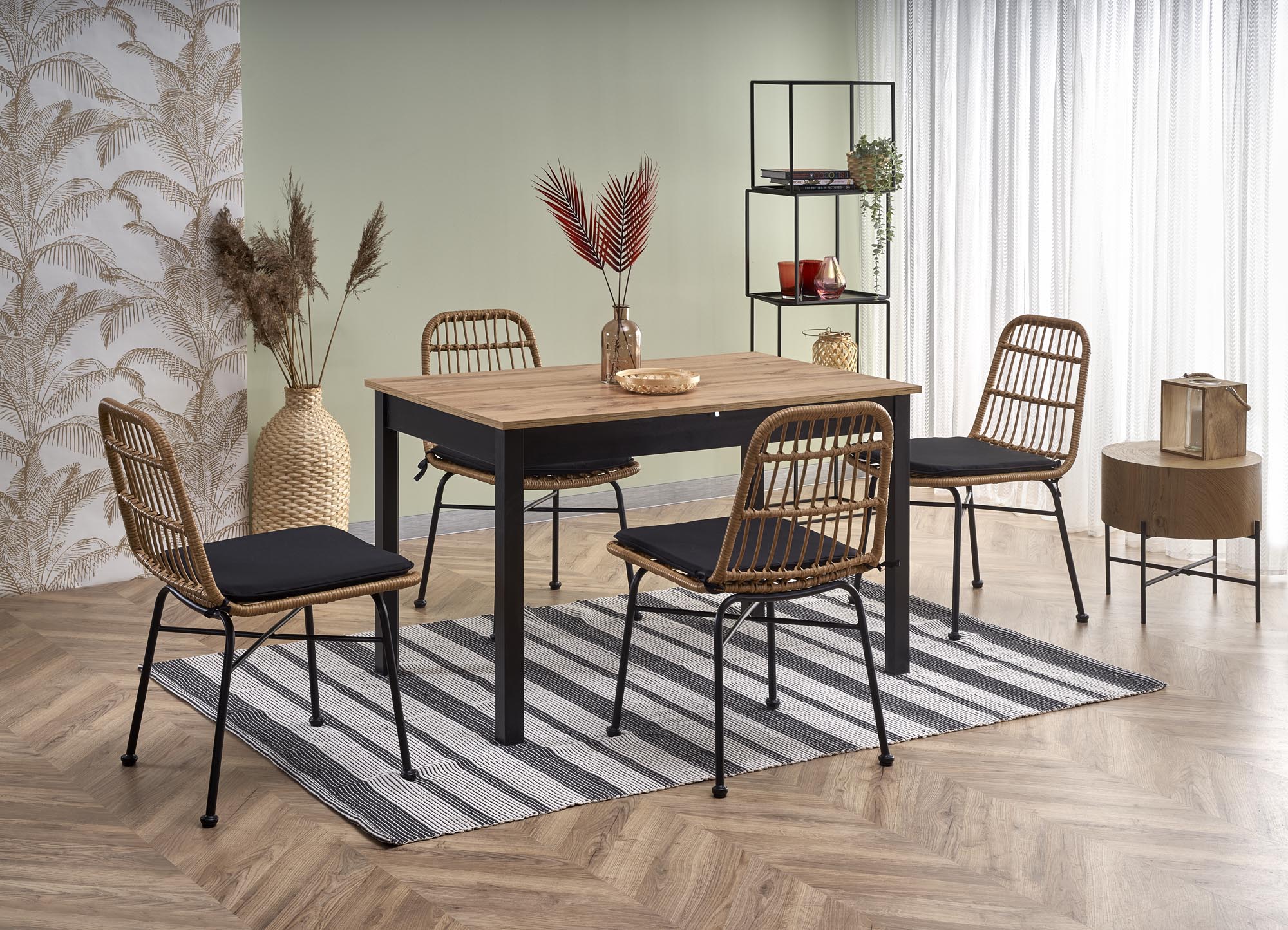 Mesa extensível GREG - carvalho wotan / preto, 124,168cm - Image 5