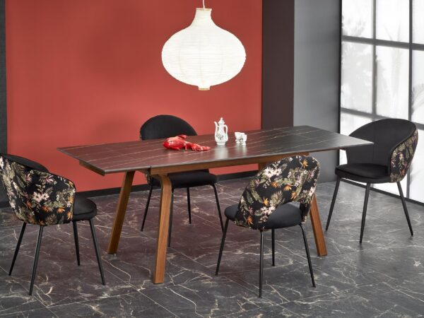 Mesa extensível LOZANO - preto mármore / nogueira, 140-200cm
