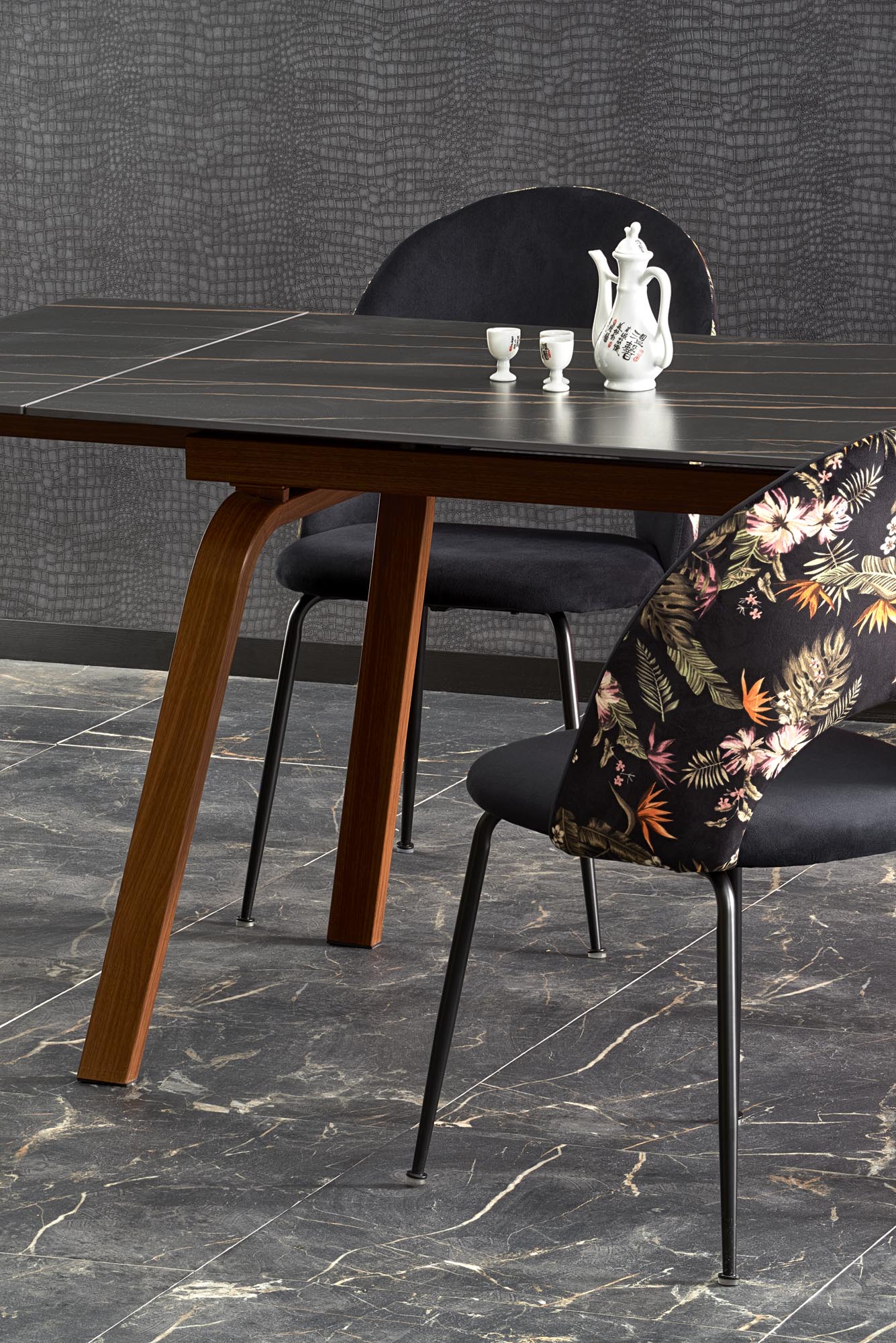 Mesa extensível LOZANO - preto mármore / nogueira, 140-200cm - Image 12