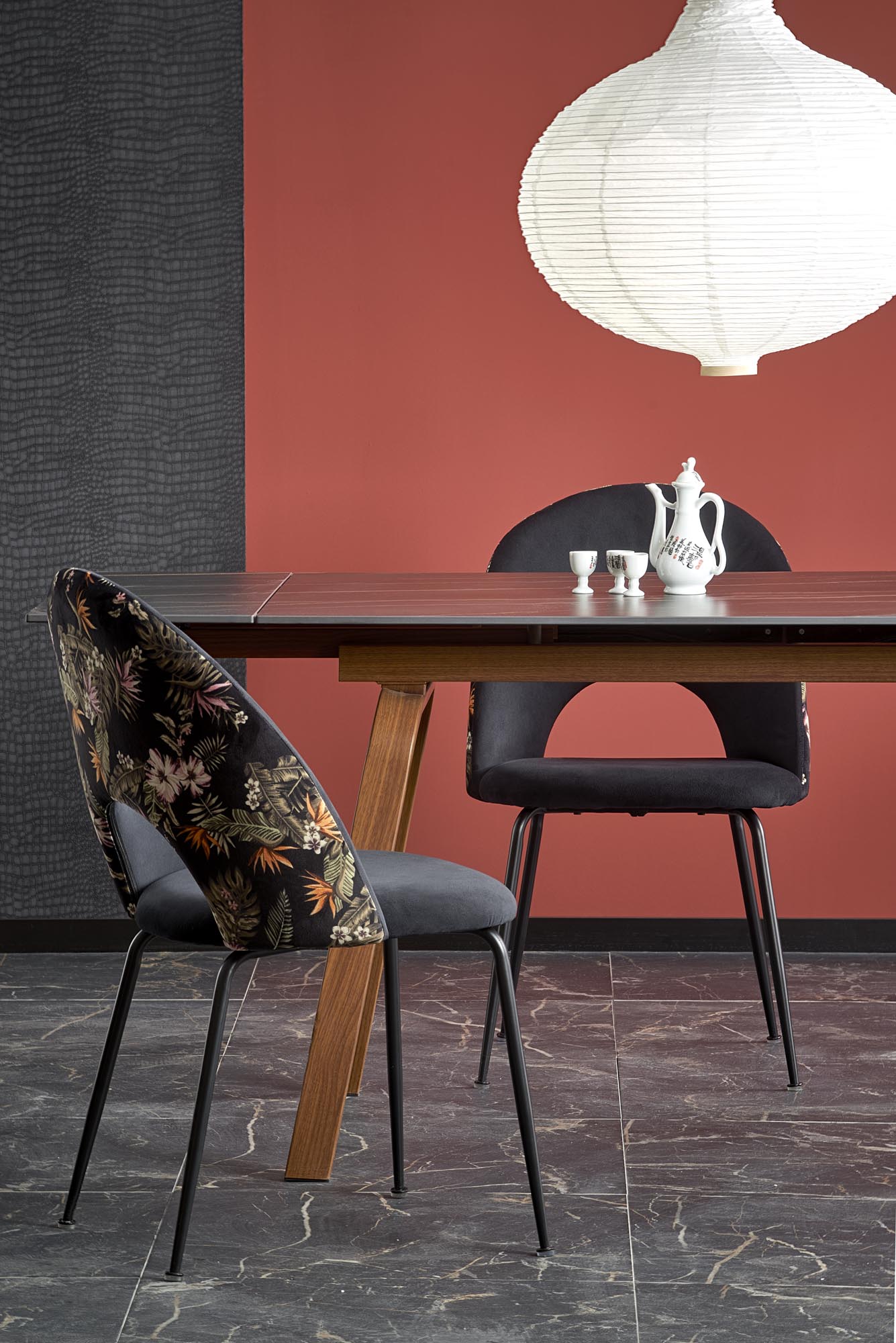 Mesa extensível LOZANO - preto mármore / nogueira, 140-200cm - Image 13