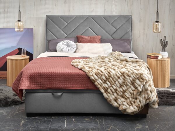Cama estofada c/arrumação CONTINENTAL 1 - Cinzento, 160x200cm