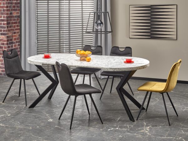 Mesa redonda extensível PERONI - branco mármore / preto, 100-250cm