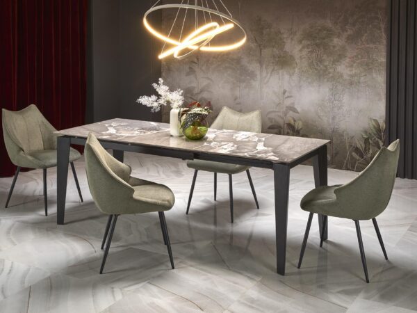 Mesa extensível FELIX- cinza mármore / preto, 141-201cm