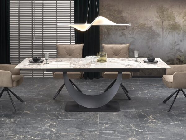 Mesa extensível FERNANDO - branco mármore / preto, 160-240cm