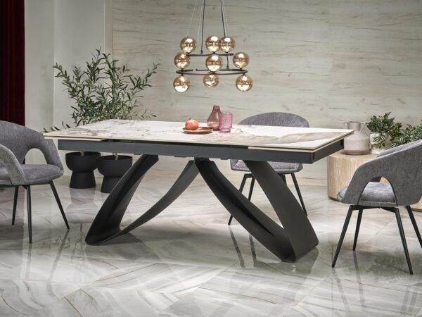 Mesa extensível HILARIO - branco mármore / preto, 180-260cm