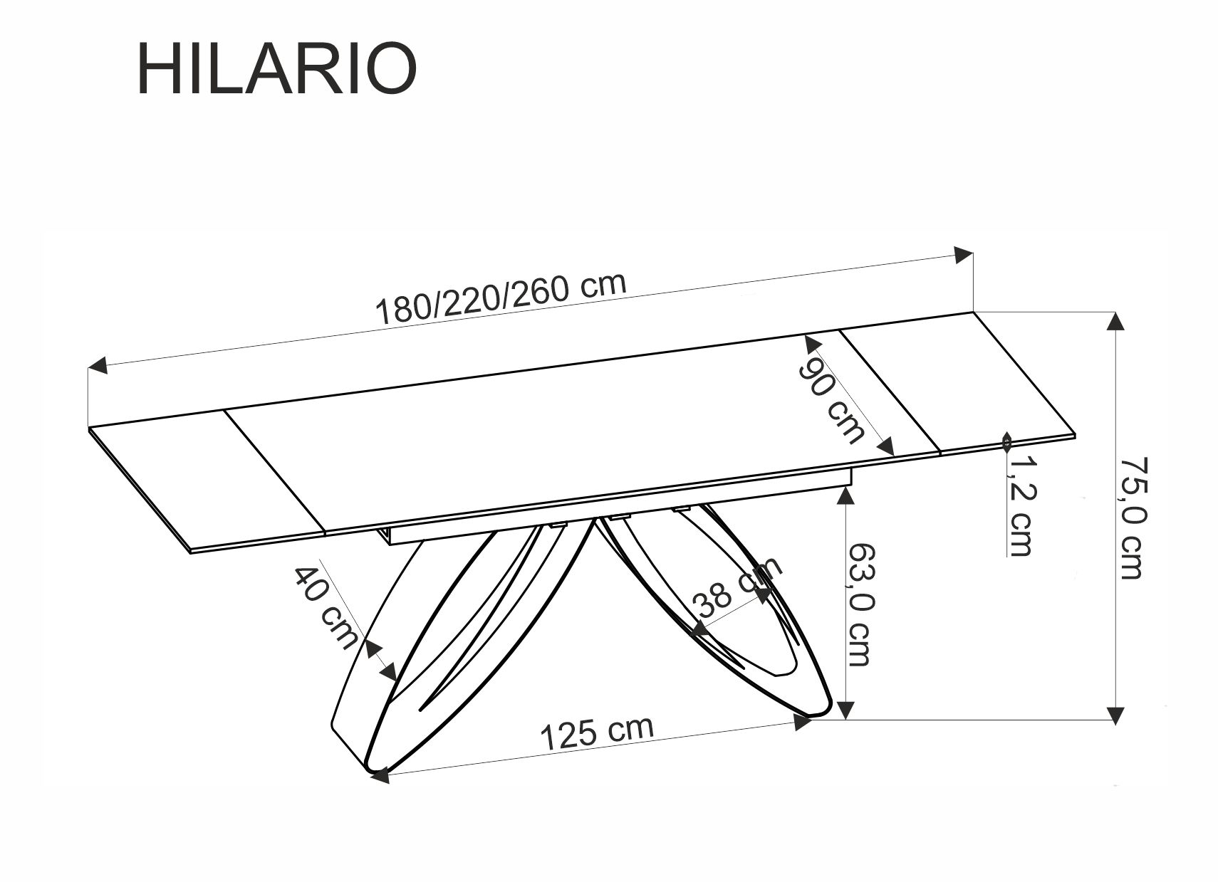 Mesa extensível HILARIO - branco mármore / preto, 180-260cm - Image 11