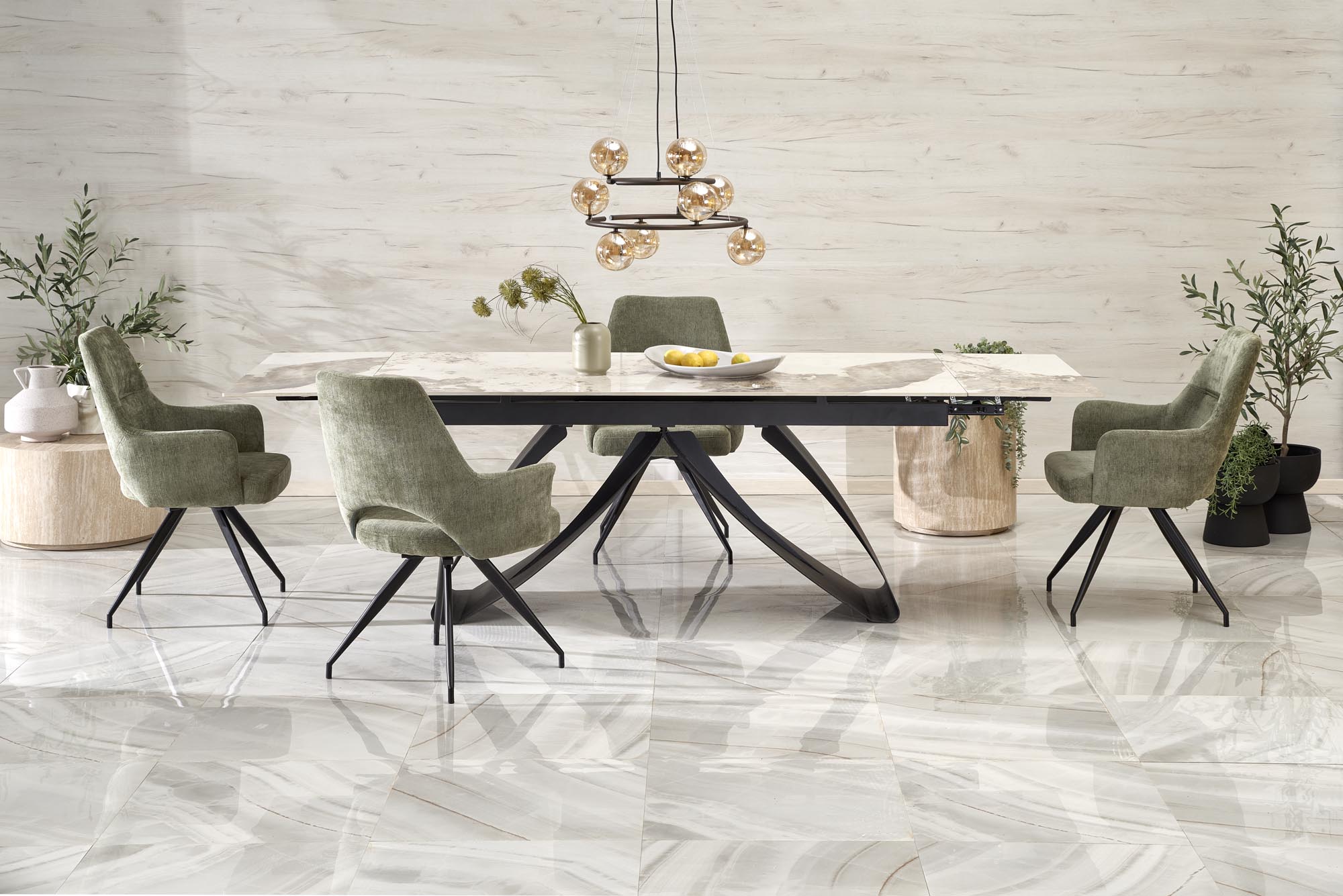 Mesa extensível HILARIO - branco mármore / preto, 180-260cm - Image 12
