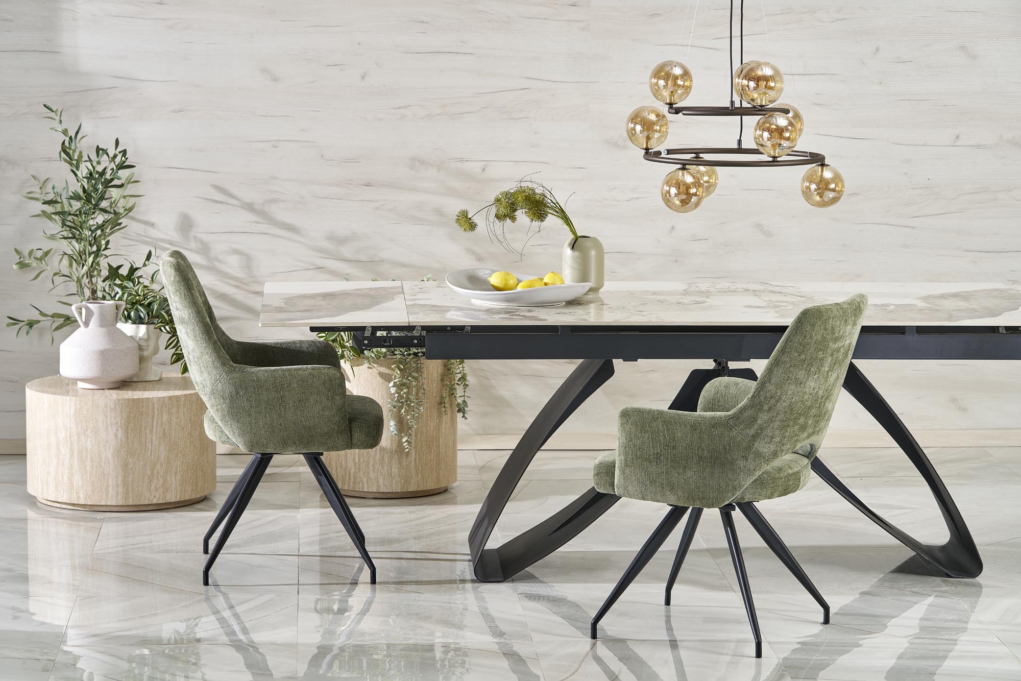 Mesa extensível HILARIO - branco mármore / preto, 180-260cm - Image 13