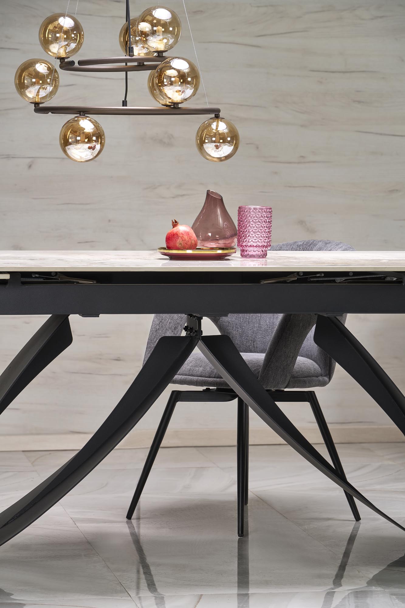Mesa extensível HILARIO - branco mármore / preto, 180-260cm - Image 17