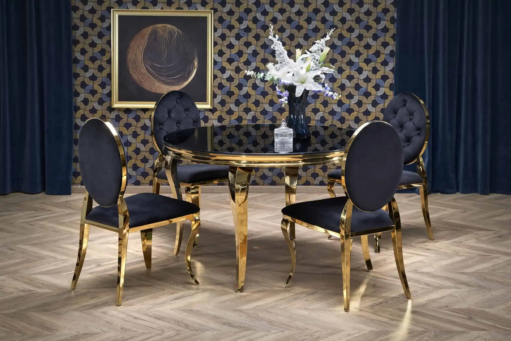 Mesa de jantar REGINALD 2 - preto transparente / dourado, 120cm