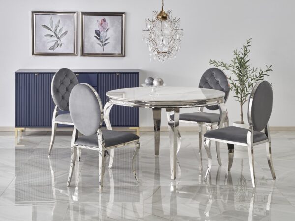 Mesa de jantar REGINALD - branco mármore / prateado, 120cm