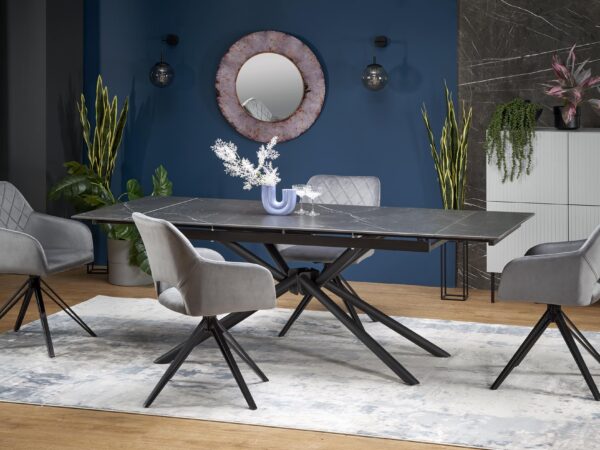 Mesa extensível VITORINO -preto mármore / preto, 160-220cm